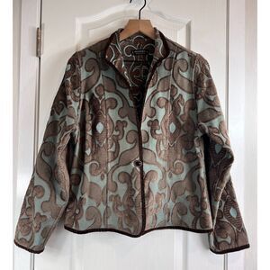Khangura Women's Reversible Tapestry Jacket Turquoise Brown Print Size M